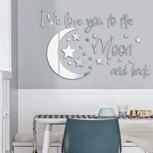 Acrylic mirror wall stickers moon and stars quote decor for children room bedroom.