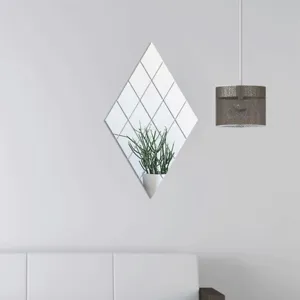 Diamond shape mirror wall sticker DIY self adhesive PET flexible mirror home decor 15x15cm