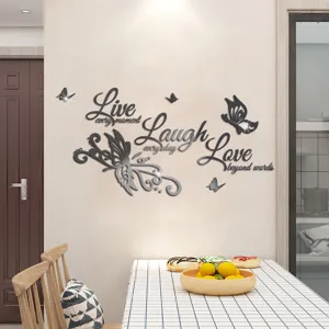 DIY mirror acrylic butterfly English wall sticker for home decor kids room waterproof self-adhesive
