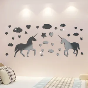 Pegatinas de pared de espejo de unicornio acrílico DIY 3D para dormitorio infantil