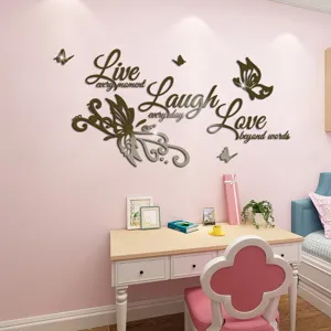 DIY mirror acrylic butterfly English wall sticker waterproof self-adhesive for kids room