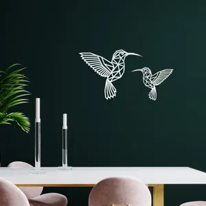 Geometrischer Kolibri Acryl Wandaufkleber, moderne weiße Spiegel Wanddekoration für das Wohnzimmer