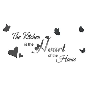Acrylic wall sticker featuring kitchen heart quote and butterflies for home interior decor.
