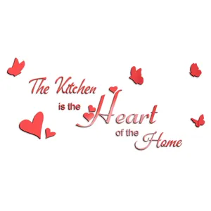Acrylic mirror wall sticker kitchen heart of home quote decal DIY home decor red text