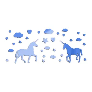 Juego de pegatinas de pared acrílicas con espejo de unicornio azul para la habitación.