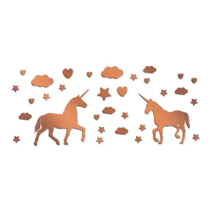 Juego de pegatinas de pared de unicornio espejo acrílico oro rosa, decoración infantil.