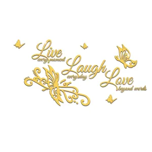 Gold mirror acrylic butterfly wall sticker DIY home decor inspirational quotes wall art