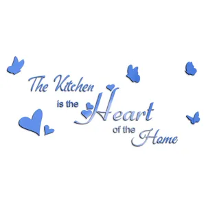 3D acrylic mirror wall sticker with quote The Kitchen is the Heart of Home for kitchen decor.