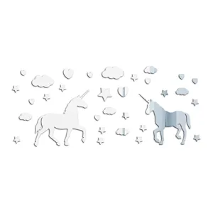 Pegatinas de pared de espejo acrílico unicornio DIY, perfectas para decoración de habitación infantil.