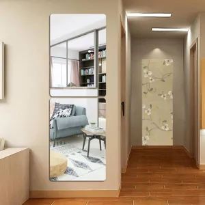 Modern decorative wall mirror stickers and floral wall decals detail display for home hallway decor.