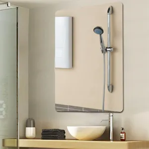 Detailed view of the modern square decorative mirror sticker, perfect for bathroom wall design.
