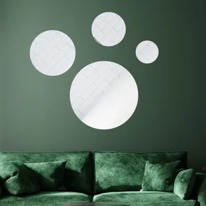 Round flexible mirror sticker detail shot showing self-adhesive wall decor for modern room style.