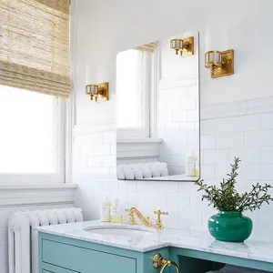 Bathroom wall mirror for modern home decor, elegant rectangular mirror for washroom interior.