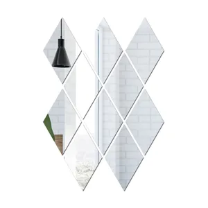Detailed view of diamond-shaped mirror wall stickers, flexible DIY self-adhesive surface.
