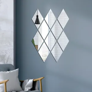 Acrylic diamond shaped mirror wall stickers self-adhesive DIY home decor detail shot.