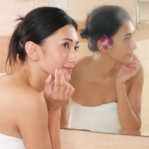 Bathroom mirror wall sticker for home decor, clear reflection surface, easy installation design.