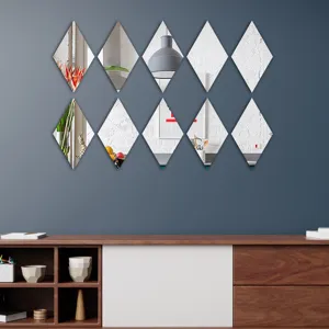 Diamond mirror wall stickers self-adhesive PET acrylic flexible mirror for home room decor.