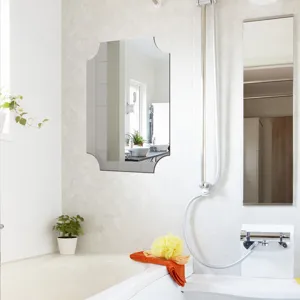 Decorative wall mirror for bathroom, frameless wavy edge design, modern home decor mirror sticker.