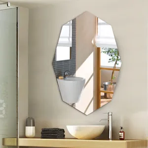 Modern geometric decorative wall mirror for bathroom, elegant polygon mirror sticker.