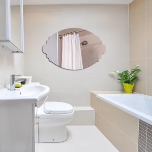 Decorative oval wall mirror for bathroom, acrylic mirror sticker for modern home decor