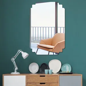 Decorative wall mirror with unique geometric frame for living room and bathroom interior decor.