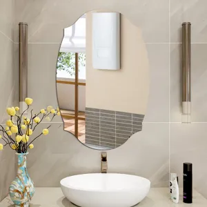 Scalloped oval bathroom wall mirror detail, modern decorative mirror for home interior decor.