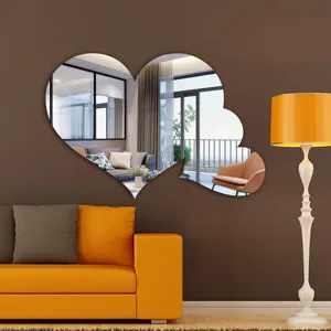 Heart shaped cloud mirror wall sticker, modern decorative acrylic mirror for living room.