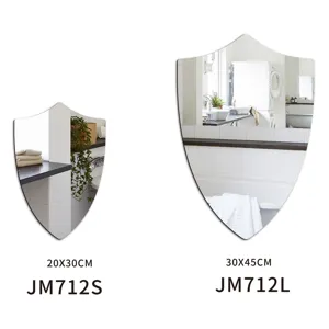 Shield shaped acrylic wall mirror sticker, self adhesive decorative mirror for bathroom home decor.