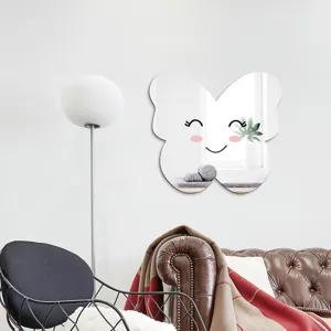 3D ακρυλικό αυτοκόλλητο τοίχου καθρέφτης πεταλούδα με χαριτωμένο χαμογελαστό πρόσωπο