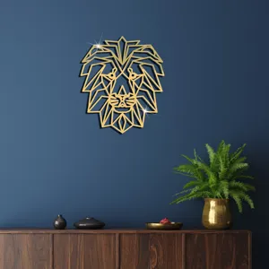 Geometrischer Löwe Acryl Spiegel Wandaufkleber Detailansicht, goldene selbstklebende Wanddeko.