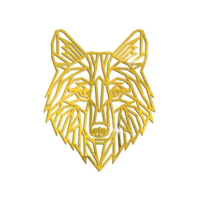 Nahaufnahme des geometrischen goldenen Fuchs Acryl Spiegel Wandaufklebers für Dekoration.