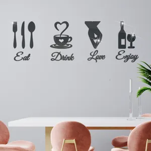Stickers muraux miroir acrylique 3D eat drink love enjoy déco salle à manger cuisine