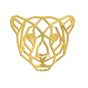 Goldener geometrischer Leoparden-Wandaufkleber, Acryl-Spiegeloptik, moderne Heimdekor-Detailansicht.