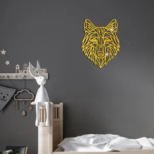 Geometrischer goldener Acryl Spiegel Fuchs Wandaufkleber Detailansicht im modernen Kinderzimmer.