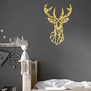 Geometrischer Hirschkopf Acryl Wandsticker goldener Spiegel Heimdeko selbstklebende Deko
