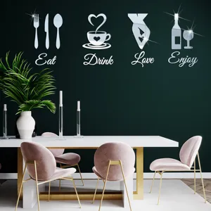 Autocollants muraux miroir acrylique eat drink love enjoy salle a manger deco maison.