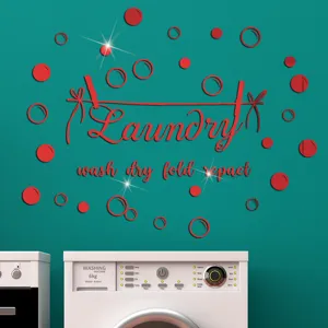 3D acrylic laundry mirror wall sticker with bubble design for home laundry room decor.
