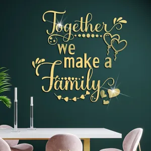 Adhesivo de pared de espejo acrílico dorado con frases familiares para decoración hogar