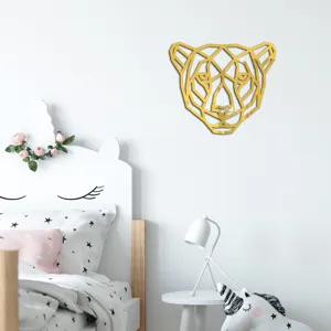 Goldene geometrische Panther Acryl Spiegel Wandaufkleber Detail, moderne Deko Idee.