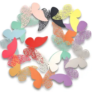 3D hollow pearlescent paper butterfly wall stickers, colorful DIY decorative decals for home.