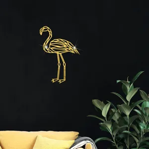 Geometrischer Flamingo Acryl Spiegel Wandaufkleber, stilvolle goldene Wanddeko fürs Wohnzimmer.