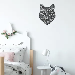 Geometrischer Wolf Wandaufkleber Detail Acryl Spiegel Wohnkultur im modernen Kinderzimmer.