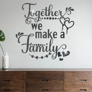 Adhesivo de pared espejo acrilico con cita de familia y hermosa decoracion de corazon.