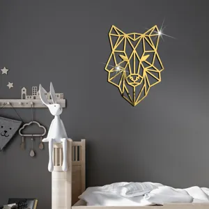 Goldene geometrische Acryl Tier Wandaufkleber Spiegel Aufkleber Kinderzimmer Heimtextilien