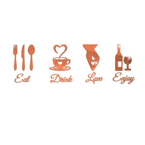 Sticker mural miroir acrylique Eat Drink Love Enjoy salle à manger cuisine déco 3D