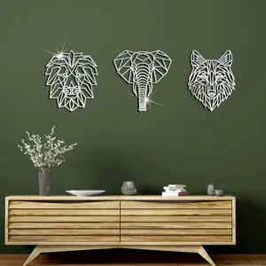 Geometrischer Tier Acryl Wandspiegel Aufkleber Szenendetail mit Löwe Elefant und Wolf Wanddekor.