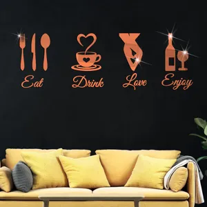 Stickers muraux miroir acrylique Eat Drink Love Enjoy salle à manger déco 3D DIY maison