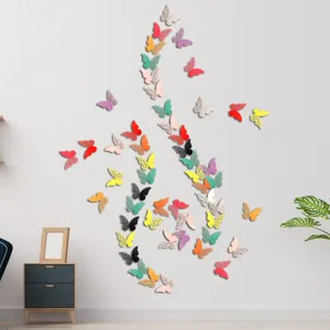 Detail view of 3D hollow pearlescent paper butterfly wall stickers arranged creatively.