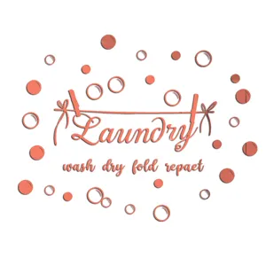 Detailed close-up view of laundry theme acrylic mirror wall sticker with bubble design.