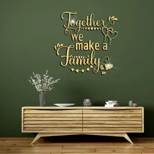 Adhesivo de pared de espejo acrílico, diseño Together we make a family, decoración 3D.